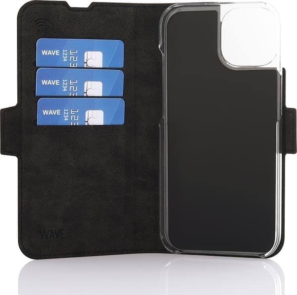 Wave BookCase -suojakotelo, MagSafe-yhteensopiva, iPhone 15, musta