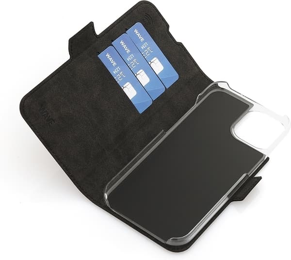 Wave BookCase -suojakotelo, MagSafe-yhteensopiva, iPhone 15, musta