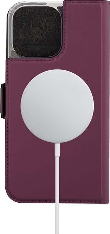 Wave BookCase -suojakotelo, MagSafe-yhteensopiva, iPhone 15 Pro Max, smoky sangria