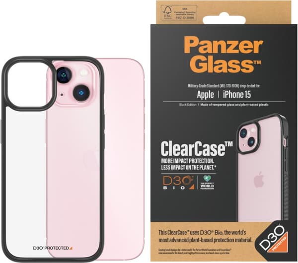 PanzerGlass ClearCase med D3O-beskyttelsesetui, iPhone 15