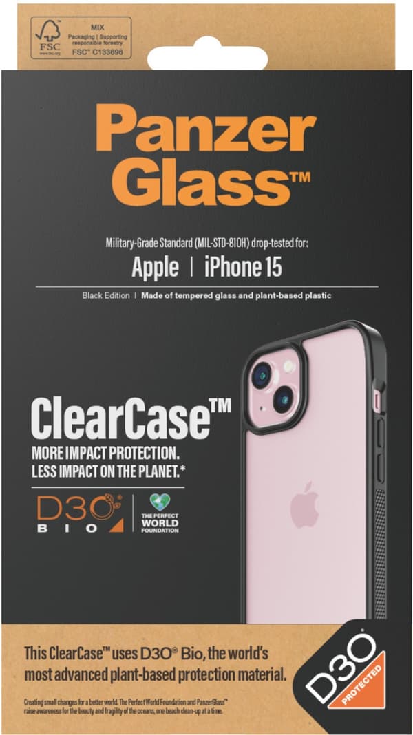 PanzerGlass ClearCase med D3O-beskyttelsesetui, iPhone 15