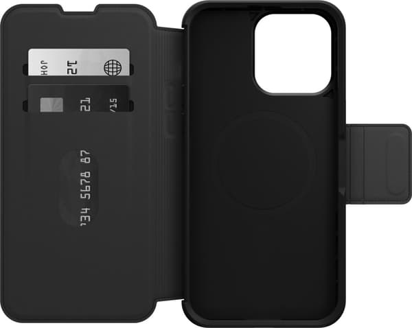 Otterbox Strada MagSafe -plånboksfodral, iPhone 15 Pro Max, svart.