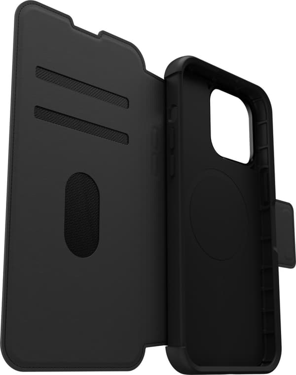 Otterbox Strada MagSafe -plånboksfodral, iPhone 15 Pro Max, svart.