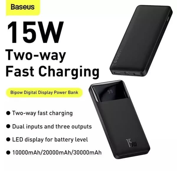 Baseus Bipow Digital Display Powerbank 10000mAh 15W - Svart