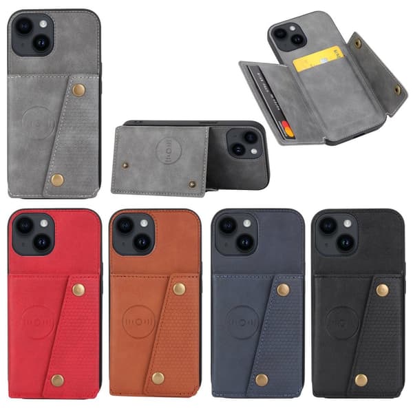 iPhone 15 - Lyxigt Retro Läder Plånboksfodral 4-Kortfack