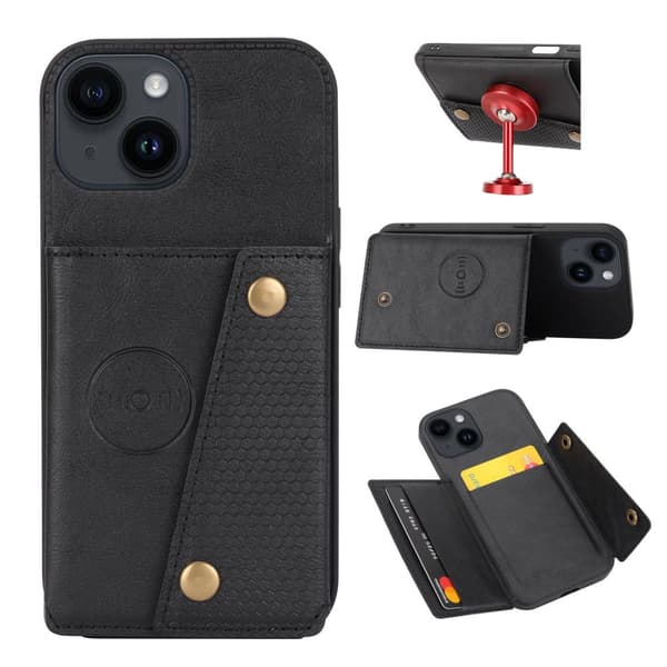iPhone 15 - Lyxigt Retro Läder Plånboksfodral 4-Kortfack