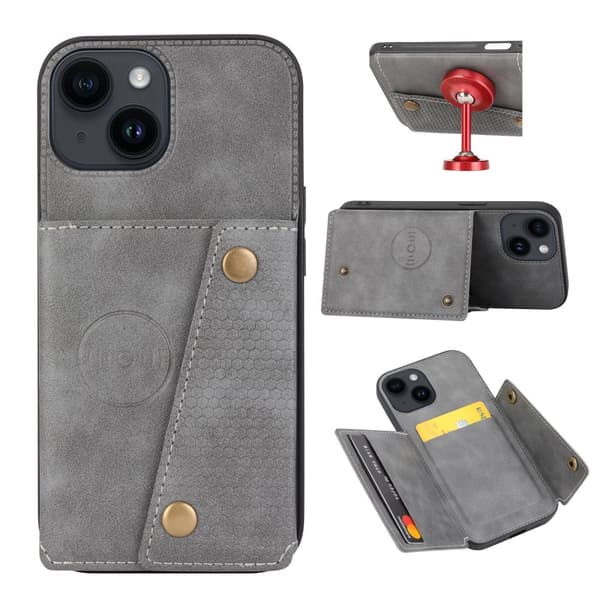 iPhone 15 - Lyxigt Retro Läder Plånboksfodral 4-Kortfack