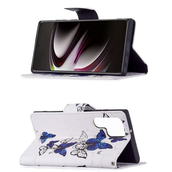 Plånboksfodral Samsung Galaxy S24 Ultra - Blåa och Vita Fjärilar