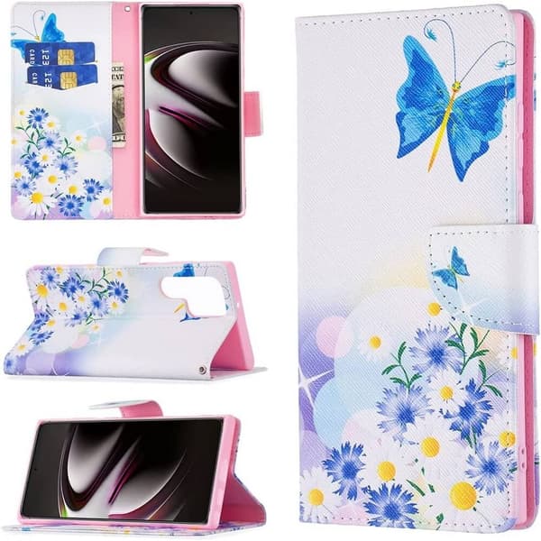 Plånboksfodral Samsung Galaxy S24 Ultra - Fjärilar och Blommor