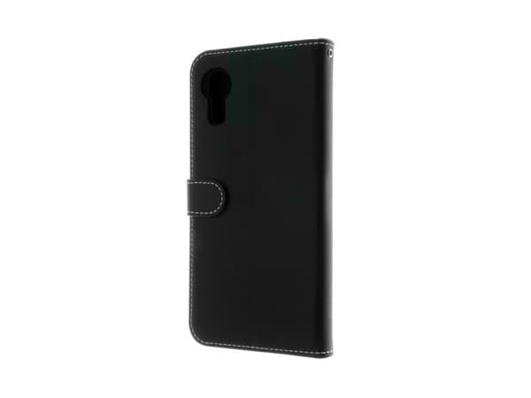 Insmat Exclusive - Vikbart fodral för mobiltelefon - genuint läder, kartong+papper, polyuretan, termoplastisk polyuretan (TPU) - svart - för Samsung