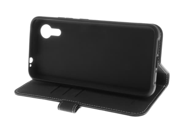 Insmat Exclusive - Vikbart fodral för mobiltelefon - genuint läder, kartong+papper, polyuretan, termoplastisk polyuretan (TPU) - svart - för Samsung