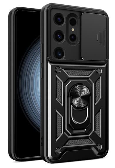 Samsung Galaxy S24 Ultra Skal - Svart Med Linsskydd samt ställfunktion