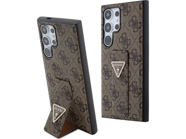 Guess GUHCS24LPGS4TDW S24 Ultra S928 Brun/Brun Hard Case Grip Stand 4G Triangle Strass