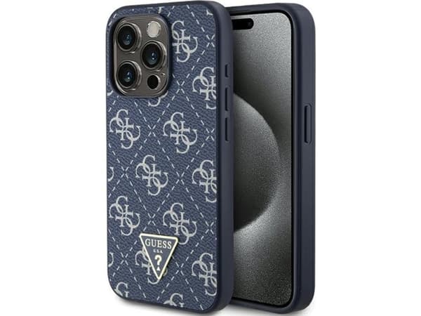 Guess 4G trekantet metalldeksel med logo til iPhone 15 Pro - blå