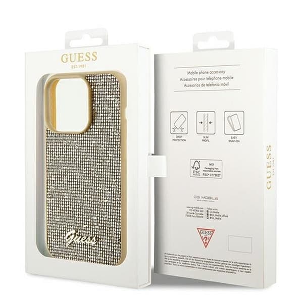 Guess iPhone 14 Pro Mobilskal Disco Script Metal - Guld
