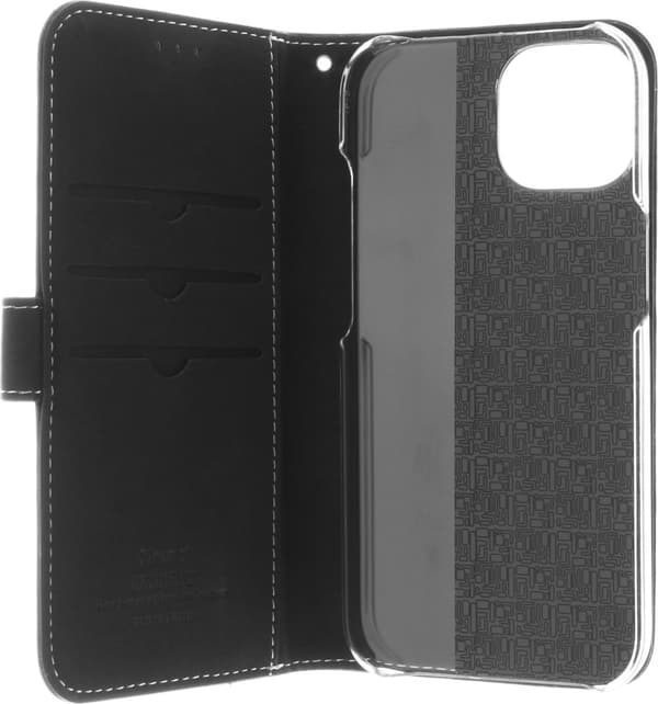 Insmat Exclusive Flip Case -lompakkokotelo, iPhone 15, musta