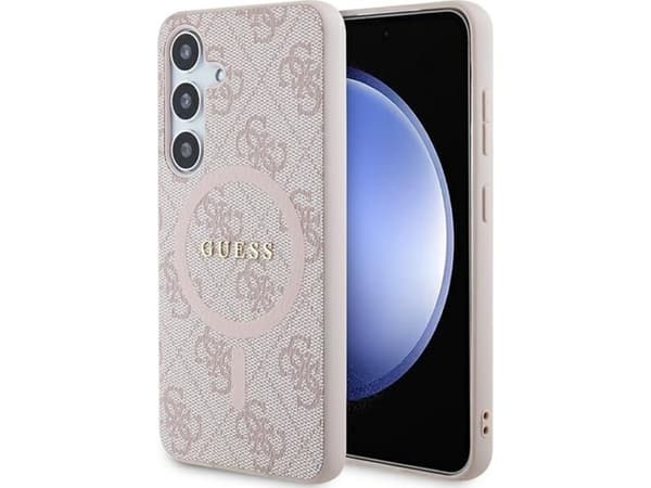 Guess 4G Collection Metalliskt läderfodral med MagSafe-logotyp för Samsung Galaxy S24+ - rosa