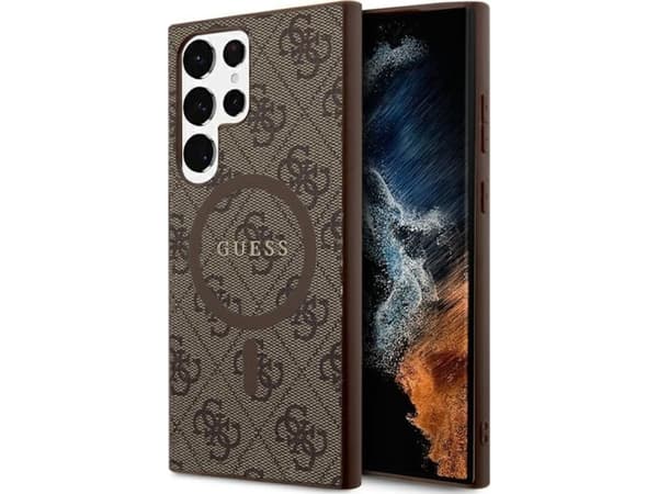 Veske Guess GUHMS24LG4GFRW S24 Ultra S928 Brun/Brun Hard 4G Collection Skinn Metalllogo MagSafe