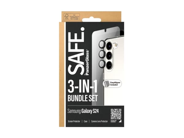 SAFE. by PanzerGlass - 3-i-1-paket - baksidesskydd för mobiltelefon - termoplastisk polyuretan (TPU), plast - transparent - för Samsung Galaxy S24