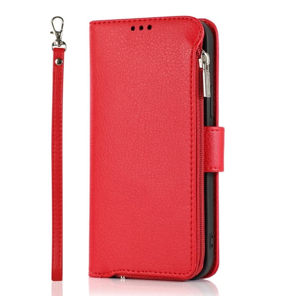 Elegant plånboksfodral i mikrofiberläder med dragkedja - iPhone 15 Pro