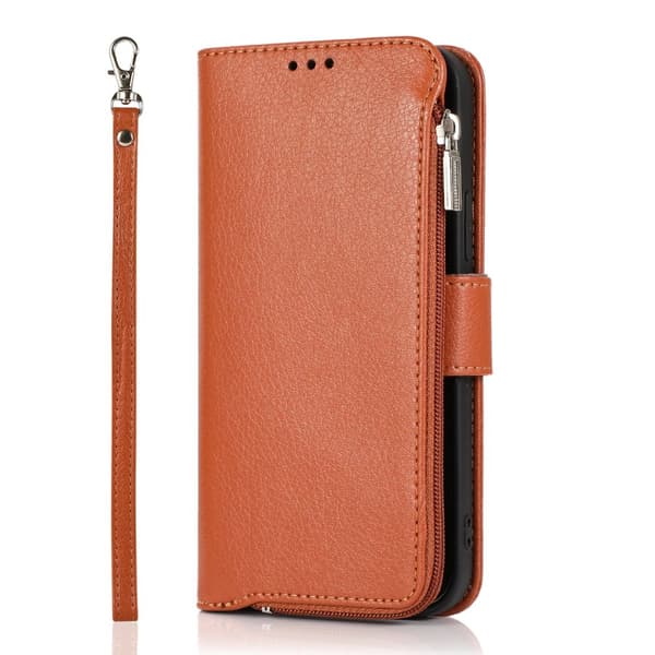 Elegant plånboksfodral i mikrofiberläder med dragkedja - iPhone 15 Pro