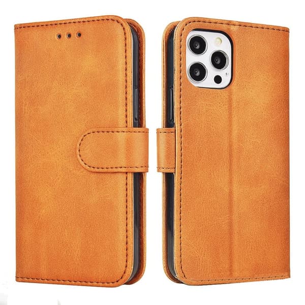 Fodral i PU-läder med 4 fack för iPhone 15 Plus Ljusbrun LightBrown