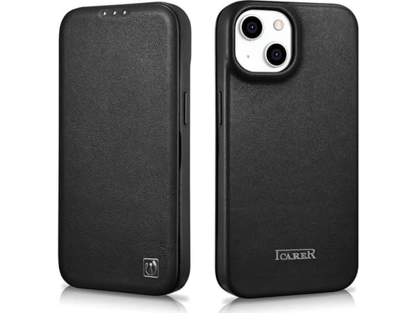 iCarer iCarer CE Premium Leather Folio Case iPhone 14 Plus Leather Flip Case Magnetic MagSafe Black (WMI14220715-BK)