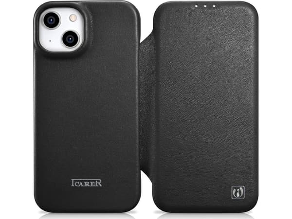 iCarer iCarer CE Premium Leather Folio Case iPhone 14 Plus Leather Flip Case Magnetic MagSafe Black (WMI14220715-BK)