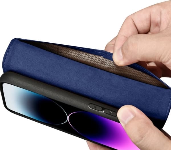 iCarer iCarer Lommebokveske 2-i-1 iPhone 14 Pro-deksel Skinnflipdeksel Anti-RFID Blå (WMI14220726-BU)