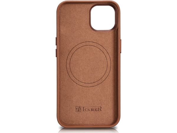 iCarer iCarer Deksel Skinndeksel naturlig skinnveske til iPhone 14 Plus brun (kompatibel med MagSafe)