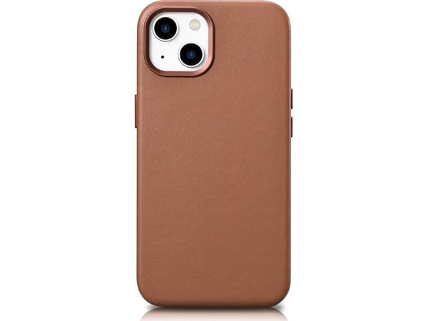 iCarer iCarer Deksel Skinndeksel naturlig skinnveske til iPhone 14 Plus brun (kompatibel med MagSafe)