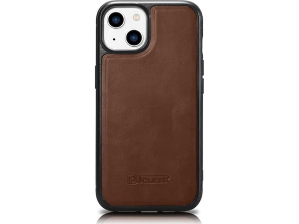 iCarer iCarer Leather Oil Wax-deksel dekket med naturlig lær for iPhone 14 Plus (kompatibel med MagSafe) brun (WMI14220719-BN)