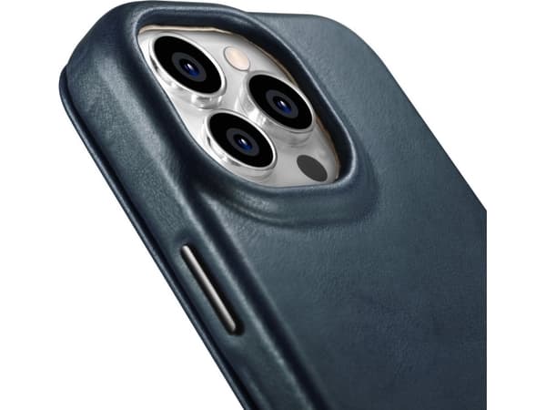 iCarer iCarer CE Oil Wax Premium Leather Folio Case iPhone 14 Pro Max Lærveske med Flip Magnetic MagSafe Blue (AKI14220708-BU)