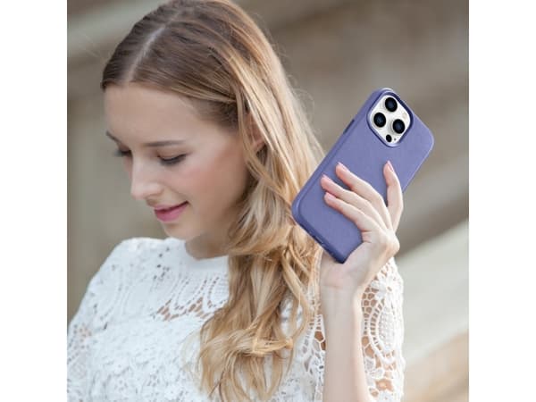 iCarer iCarer Deksel Skinndeksel naturlig skinnveske til iPhone 14 Pro Max lys lilla (WMI14220708-LP) (kompatibel med MagSafe)