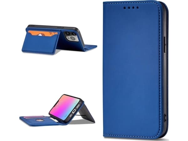 Hurtel Magnet Card Case Samsung Galaxy S23 Ultra tapauksessa läppä lompakko jalusta sininen