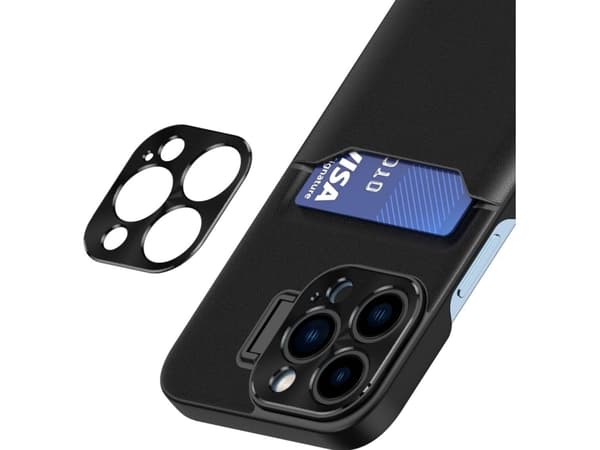 Hurtel Fodral i läder med stativ för iPhone 14 Pro Max kortplånboksfodral med stativ sort