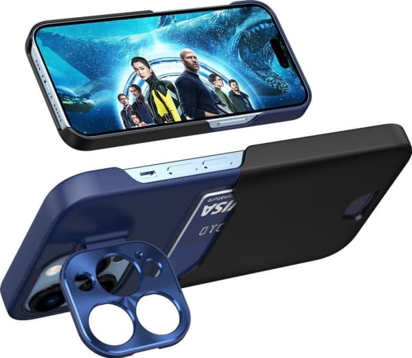 Hurtel Leather Stand Case for iPhone 14 Pro, kort lommebokdeksel med stativ, blå