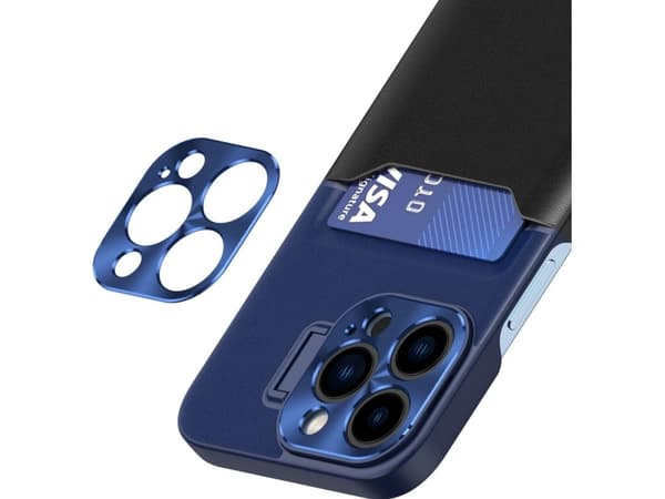 Hurtel Leather Stand Case for iPhone 14 Pro, kort lommebokdeksel med stativ, blå