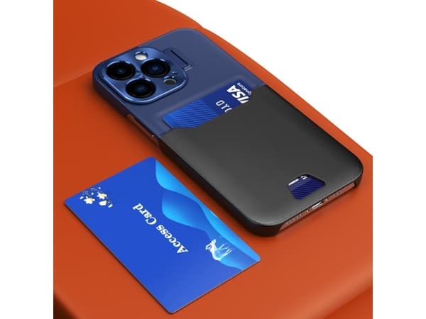 Hurtel Leather Stand Case for iPhone 14 Pro, kort lommebokdeksel med stativ, blå