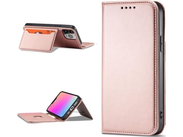 Hurtel Magnet Card Case iPhone 14 Pro Max veskedeksel med klaff lommebokstativ rosa