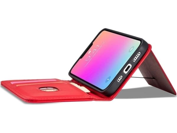 Hurtel Magnet Card Case iPhone 14 Pro Max deksel med klaff lommebokstativ rød