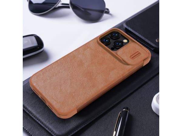 Nillkin Cover Nillkin Qin Leather Pro Case Case iPhone 14 Pro Camera Cover Holster Cover Flip Case Brun