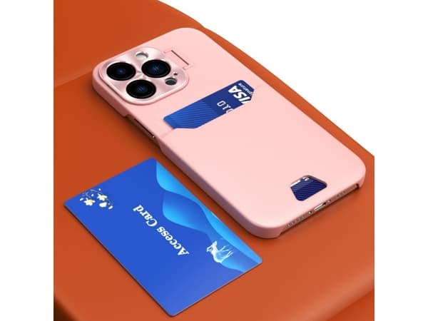 Hurtel Leather Stand Case for iPhone 14 Pro, kort lommebokdeksel med stativ, rosa