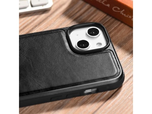 iCarer iCarer Leather Oil Wax-deksel dekket med naturlig lær for iPhone 14 Plus (kompatibel med MagSafe) svart (WMI14220719-BK)