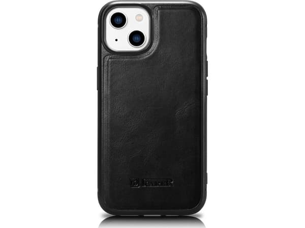 iCarer iCarer Leather Oil Wax-deksel dekket med naturlig lær for iPhone 14 Plus (kompatibel med MagSafe) svart (WMI14220719-BK)