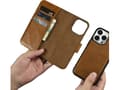 Pikkukuva 4 / 5: iCarer iCarer Öljyvaha lompakkokotelo 2in1 iPhone 14 Pro Max nahkakotelo Anti-RFID läppä ruskea (WMI14220724-TN)