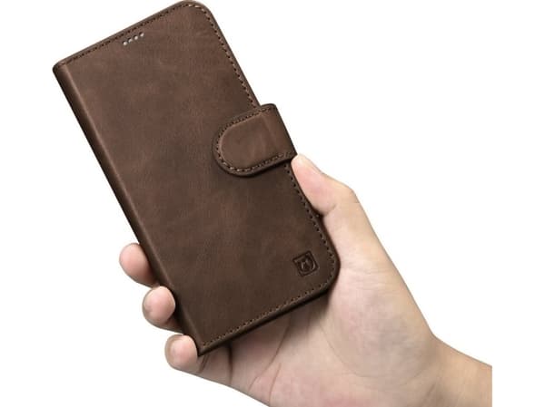 iCarer iCarer Öljyvaha lompakkokotelo 2in1 iPhone 14 Plus nahkakotelo Anti-RFID läppä ruskea (WMI14220723-BN)