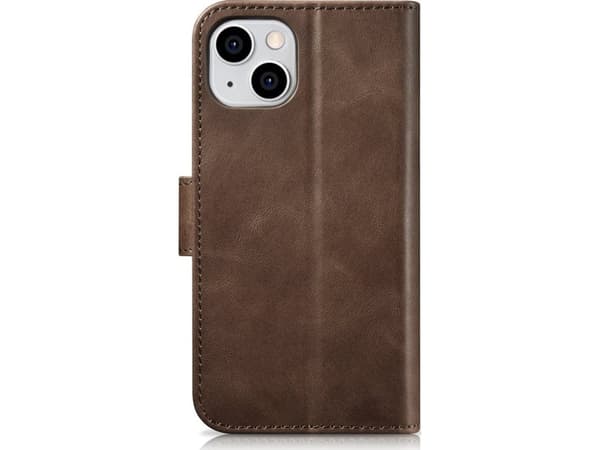 iCarer iCarer Öljyvaha lompakkokotelo 2in1 iPhone 14 Plus nahkakotelo Anti-RFID läppä ruskea (WMI14220723-BN)