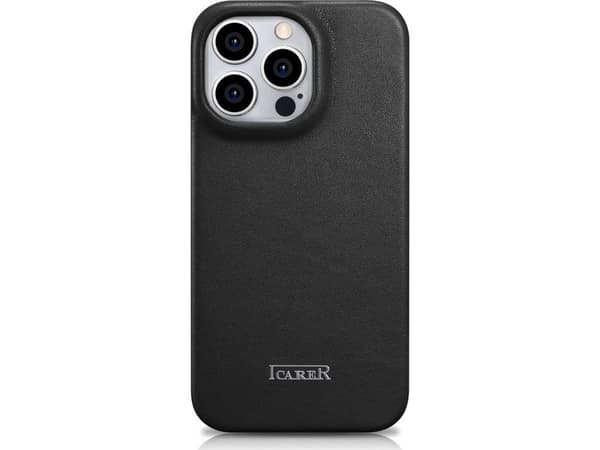 iCarer iCarer CE Premium läderfodral iPhone 14 Pro läderfodral med magnetisk flik MagSafe svart (WMI14220714-BK)