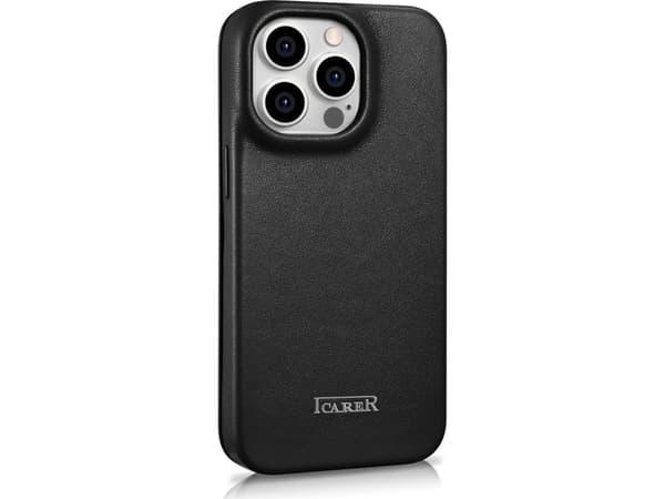 iCarer iCarer CE Premium läderfodral iPhone 14 Pro läderfodral med magnetisk flik MagSafe svart (WMI14220714-BK)